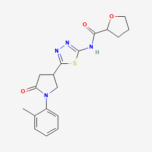 molecular formula C18H20N4O3S B4866312 N-{5-[1-(2-methylphenyl)-5-oxopyrrolidin-3-yl]-1,3,4-thiadiazol-2-yl}tetrahydrofuran-2-carboxamide 