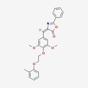 molecular formula C27H25NO6 B4866433 (4E)-4-[[3,5-dimethoxy-4-[2-(2-methylphenoxy)ethoxy]phenyl]methylidene]-2-phenyl-1,3-oxazol-5-one 