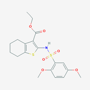 molecular formula C19H23NO6S2 B486728 Ethyl 2-(2,5-dimethoxybenzenesulfonamido)-4,5,6,7-tetrahydro-1-benzothiophene-3-carboxylate CAS No. 794548-37-1