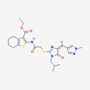 ETHYL 2-{[2-({1-ISOBUTYL-4-[(E)-1-(1-METHYL-1H-PYRAZOL-4-YL)METHYLIDENE]-5-OXO-4,5-DIHYDRO-1H-IMIDAZOL-2-YL}SULFANYL)ACETYL]AMINO}-4,5,6,7-TETRAHYDRO-1-BENZOTHIOPHENE-3-CARBOXYLATE