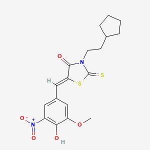 3-(2-cyclopentylethyl)-5-(4-hydroxy-3-methoxy-5-nitrobenzylidene)-2-thioxo-1,3-thiazolidin-4-one