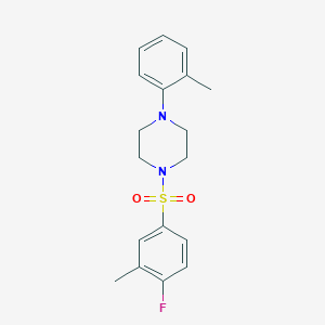 molecular formula C18H21FN2O2S B486796 1-[(4-Fluoro-3-methylphenyl)sulfonyl]-4-(2-methylphenyl)piperazine CAS No. 727420-17-9