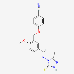 4-[(2-METHOXY-5-{[(3-METHYL-5-SULFANYL-4H-1,2,4-TRIAZOL-4-YL)IMINO]METHYL}BENZYL)OXY]BENZONITRILE