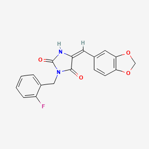 (5E)-5-(1,3-benzodioxol-5-ylmethylidene)-3-(2-fluorobenzyl)imidazolidine-2,4-dione