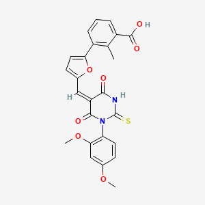 3-(5-{(E)-[1-(2,4-dimethoxyphenyl)-4,6-dioxo-2-thioxotetrahydropyrimidin-5(2H)-ylidene]methyl}furan-2-yl)-2-methylbenzoic acid