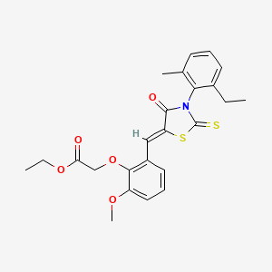 ethyl 2-[2-[(Z)-[3-(2-ethyl-6-methylphenyl)-4-oxo-2-sulfanylidene-1,3-thiazolidin-5-ylidene]methyl]-6-methoxyphenoxy]acetate