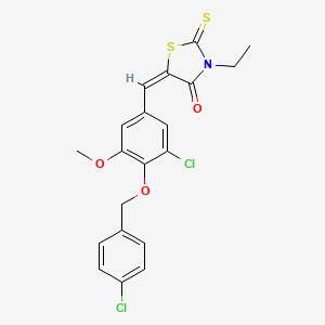 (5E)-5-{3-chloro-4-[(4-chlorobenzyl)oxy]-5-methoxybenzylidene}-3-ethyl-2-thioxo-1,3-thiazolidin-4-one