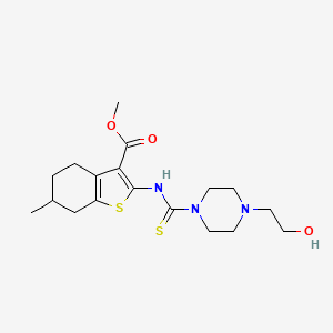 molecular formula C18H27N3O3S2 B4869116 Methyl 2-({[4-(2-hydroxyethyl)piperazin-1-yl]carbonothioyl}amino)-6-methyl-4,5,6,7-tetrahydro-1-benzothiophene-3-carboxylate 