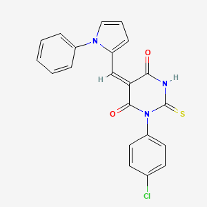 molecular formula C21H14ClN3O2S B4869236 1-(4-CHLOROPHENYL)-5-[(E)-1-(1-PHENYL-1H-PYRROL-2-YL)METHYLIDENE]-2-THIOXODIHYDRO-4,6(1H,5H)-PYRIMIDINEDIONE 