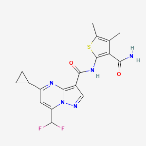 molecular formula C18H17F2N5O2S B4869682 N-[3-(aminocarbonyl)-4,5-dimethyl-2-thienyl]-5-cyclopropyl-7-(difluoromethyl)pyrazolo[1,5-a]pyrimidine-3-carboxamide 