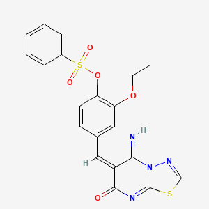 2-ethoxy-4-[(5-imino-7-oxo-5H-[1,3,4]thiadiazolo[3,2-a]pyrimidin-6(7H)-ylidene)methyl]phenyl benzenesulfonate