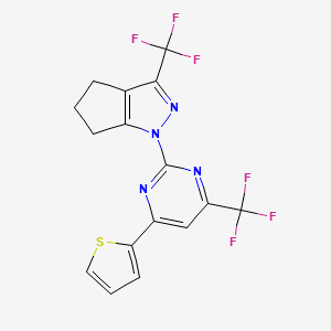 molecular formula C16H10F6N4S B4869819 1-[4-(2-thienyl)-6-(trifluoromethyl)-2-pyrimidinyl]-3-(trifluoromethyl)-1,4,5,6-tetrahydrocyclopenta[c]pyrazole 