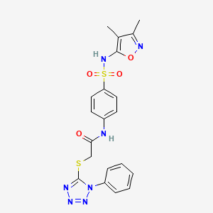 molecular formula C20H19N7O4S2 B4869929 N-(4-{[(3,4-dimethyl-5-isoxazolyl)amino]sulfonyl}phenyl)-2-[(1-phenyl-1H-tetrazol-5-yl)thio]acetamide 