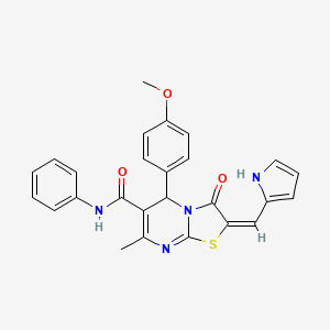 (2E)-5-(4-methoxyphenyl)-7-methyl-3-oxo-N-phenyl-2-(1H-pyrrol-2-ylmethylidene)-2,3-dihydro-5H-[1,3]thiazolo[3,2-a]pyrimidine-6-carboxamide