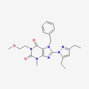 molecular formula C23H28N6O3 B4870148 7-Benzyl-8-(3,5-diethylpyrazol-1-yl)-1-(2-methoxyethyl)-3-methylpurine-2,6-dione 