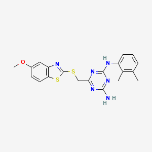 molecular formula C20H20N6OS2 B4870235 N2-(2,3-DIMETHYLPHENYL)-6-{[(5-METHOXY-1,3-BENZOTHIAZOL-2-YL)SULFANYL]METHYL}-1,3,5-TRIAZINE-2,4-DIAMINE 