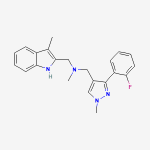 molecular formula C22H23FN4 B4870359 1-[3-(2-fluorophenyl)-1-methyl-1H-pyrazol-4-yl]-N-methyl-N-[(3-methyl-1H-indol-2-yl)methyl]methanamine 