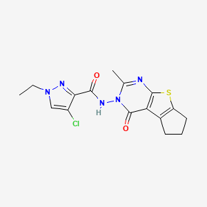 molecular formula C16H16ClN5O2S B4870405 4-CHLORO-1-ETHYL-N-[2-METHYL-4-OXO-6,7-DIHYDRO-4H-CYCLOPENTA[4,5]THIENO[2,3-D]PYRIMIDIN-3(5H)-YL]-1H-PYRAZOLE-3-CARBOXAMIDE 