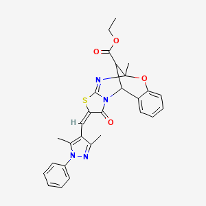 ethyl 13-[(3,5-dimethyl-1-phenyl-1H-pyrazol-4-yl)methylene]-9-methyl-14-oxo-8-oxa-12-thia-10,15-diazatetracyclo[7.6.1.0~2,7~.0~11,15~]hexadeca-2,4,6,10-tetraene-16-carboxylate