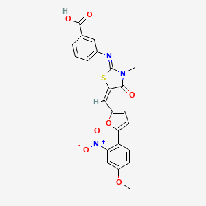 3-{[(2Z,5E)-5-{[5-(4-methoxy-2-nitrophenyl)furan-2-yl]methylidene}-3-methyl-4-oxo-1,3-thiazolidin-2-ylidene]amino}benzoic acid