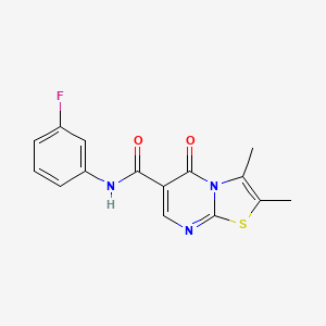 molecular formula C15H12FN3O2S B4870867 N-(3-fluorophenyl)-2,3-dimethyl-5-oxo-5H-[1,3]thiazolo[3,2-a]pyrimidine-6-carboxamide 