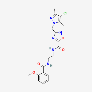 molecular formula C19H21ClN6O4 B4870980 3-[(4-chloro-3,5-dimethyl-1H-pyrazol-1-yl)methyl]-N-{2-[(2-methoxybenzoyl)amino]ethyl}-1,2,4-oxadiazole-5-carboxamide 