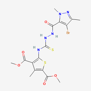 molecular formula C16H18BrN5O5S2 B4871000 dimethyl 5-[({2-[(4-bromo-1,3-dimethyl-1H-pyrazol-5-yl)carbonyl]hydrazino}carbonothioyl)amino]-3-methyl-2,4-thiophenedicarboxylate 