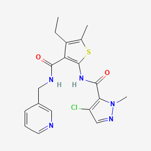 molecular formula C19H20ClN5O2S B4871473 4-chloro-N-(4-ethyl-5-methyl-3-{[(3-pyridinylmethyl)amino]carbonyl}-2-thienyl)-1-methyl-1H-pyrazole-5-carboxamide 