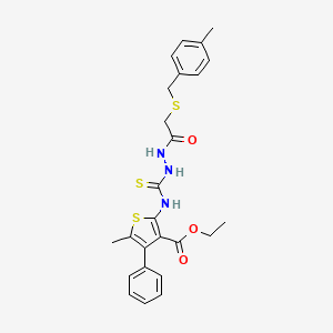 molecular formula C25H27N3O3S3 B4871504 ethyl 5-methyl-2-{[(2-{[(4-methylbenzyl)thio]acetyl}hydrazino)carbonothioyl]amino}-4-phenyl-3-thiophenecarboxylate 