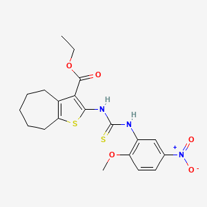 molecular formula C20H23N3O5S2 B4871509 ethyl 2-({[(2-methoxy-5-nitrophenyl)amino]carbonothioyl}amino)-5,6,7,8-tetrahydro-4H-cyclohepta[b]thiophene-3-carboxylate 