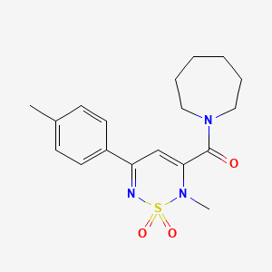 molecular formula C18H23N3O3S B4871595 1-{[2-methyl-5-(4-methylphenyl)-1,1-dioxido-2H-1,2,6-thiadiazin-3-yl]carbonyl}azepane 