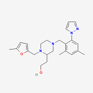 molecular formula C24H32N4O2 B4871811 2-{4-[2,4-dimethyl-6-(1H-pyrazol-1-yl)benzyl]-1-[(5-methyl-2-furyl)methyl]-2-piperazinyl}ethanol 