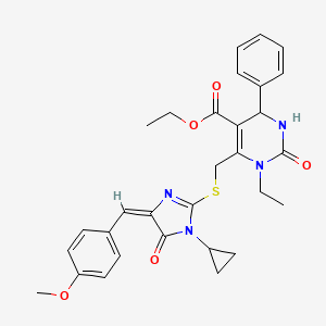 ethyl 6-({[1-cyclopropyl-4-(4-methoxybenzylidene)-5-oxo-4,5-dihydro-1H-imidazol-2-yl]thio}methyl)-1-ethyl-2-oxo-4-phenyl-1,2,3,4-tetrahydro-5-pyrimidinecarboxylate