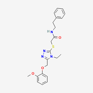 molecular formula C22H26N4O3S B4871930 2-({4-ethyl-5-[(2-methoxyphenoxy)methyl]-4H-1,2,4-triazol-3-yl}thio)-N-(2-phenylethyl)acetamide 