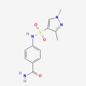 molecular formula C12H14N4O3S B4871941 4-{[(1,3-dimethyl-1H-pyrazol-4-yl)sulfonyl]amino}benzamide 