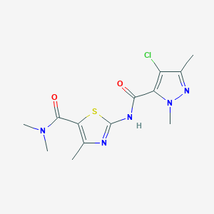 molecular formula C13H16ClN5O2S B4872173 2-{[(4-chloro-1,3-dimethyl-1H-pyrazol-5-yl)carbonyl]amino}-N,N,4-trimethyl-1,3-thiazole-5-carboxamide 