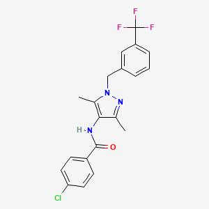 molecular formula C20H17ClF3N3O B4872280 4-chloro-N-{3,5-dimethyl-1-[3-(trifluoromethyl)benzyl]-1H-pyrazol-4-yl}benzamide 