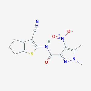 molecular formula C14H13N5O3S B4872465 N-(3-cyano-5,6-dihydro-4H-cyclopenta[b]thien-2-yl)-1,5-dimethyl-4-nitro-1H-pyrazole-3-carboxamide 