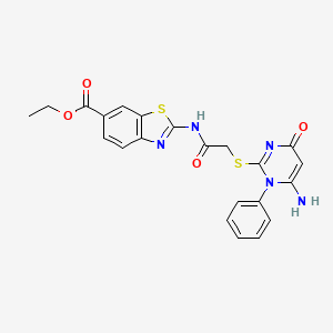 molecular formula C22H19N5O4S2 B4872598 ethyl 2-({[(6-amino-4-oxo-1-phenyl-1,4-dihydro-2-pyrimidinyl)thio]acetyl}amino)-1,3-benzothiazole-6-carboxylate 