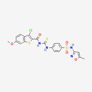 molecular formula C21H17ClN4O5S3 B4872634 3-chloro-6-methoxy-N-{[(4-{[(5-methyl-3-isoxazolyl)amino]sulfonyl}phenyl)amino]carbonothioyl}-1-benzothiophene-2-carboxamide 