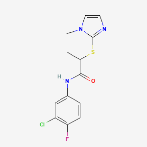 molecular formula C13H13ClFN3OS B4872657 N-(3-chloro-4-fluorophenyl)-2-[(1-methyl-1H-imidazol-2-yl)thio]propanamide 