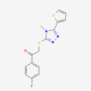 molecular formula C15H12FN3OS2 B4872917 1-(4-fluorophenyl)-2-{[4-methyl-5-(2-thienyl)-4H-1,2,4-triazol-3-yl]thio}ethanone 