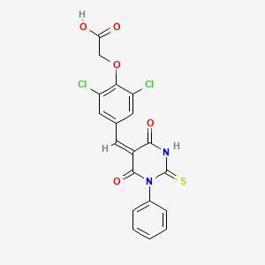 molecular formula C19H12Cl2N2O5S B4872919 {2,6-dichloro-4-[(4,6-dioxo-1-phenyl-2-thioxotetrahydro-5(2H)-pyrimidinylidene)methyl]phenoxy}acetic acid 