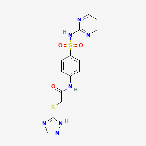 molecular formula C14H13N7O3S2 B4872957 N-{4-[(2-pyrimidinylamino)sulfonyl]phenyl}-2-(4H-1,2,4-triazol-3-ylthio)acetamide 