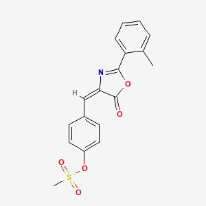 molecular formula C18H15NO5S B4873255 4-{[2-(2-methylphenyl)-5-oxo-1,3-oxazol-4(5H)-ylidene]methyl}phenyl methanesulfonate 