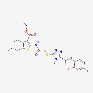 molecular formula C25H28F2N4O4S2 B4873397 ethyl 2-{[({5-[1-(2,4-difluorophenoxy)ethyl]-4-methyl-4H-1,2,4-triazol-3-yl}thio)acetyl]amino}-6-methyl-4,5,6,7-tetrahydro-1-benzothiophene-3-carboxylate 