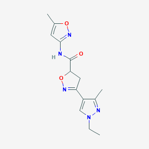 molecular formula C14H17N5O3 B4873418 3-(1-ethyl-3-methyl-1H-pyrazol-4-yl)-N-(5-methyl-3-isoxazolyl)-4,5-dihydro-5-isoxazolecarboxamide 