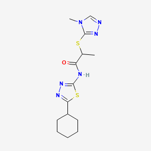 molecular formula C14H20N6OS2 B4874062 N-(5-cyclohexyl-1,3,4-thiadiazol-2-yl)-2-[(4-methyl-4H-1,2,4-triazol-3-yl)thio]propanamide 