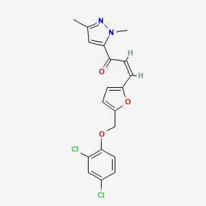 molecular formula C19H16Cl2N2O3 B4874170 3-{5-[(2,4-dichlorophenoxy)methyl]-2-furyl}-1-(1,3-dimethyl-1H-pyrazol-5-yl)-2-propen-1-one 