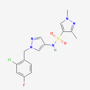 molecular formula C15H15ClFN5O2S B4874461 N-[1-(2-chloro-4-fluorobenzyl)-1H-pyrazol-4-yl]-1,3-dimethyl-1H-pyrazole-4-sulfonamide 